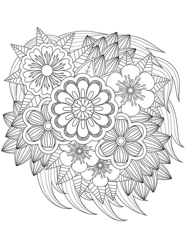 Flowers Coloring Page, Flowers Coloring Book Pages vector