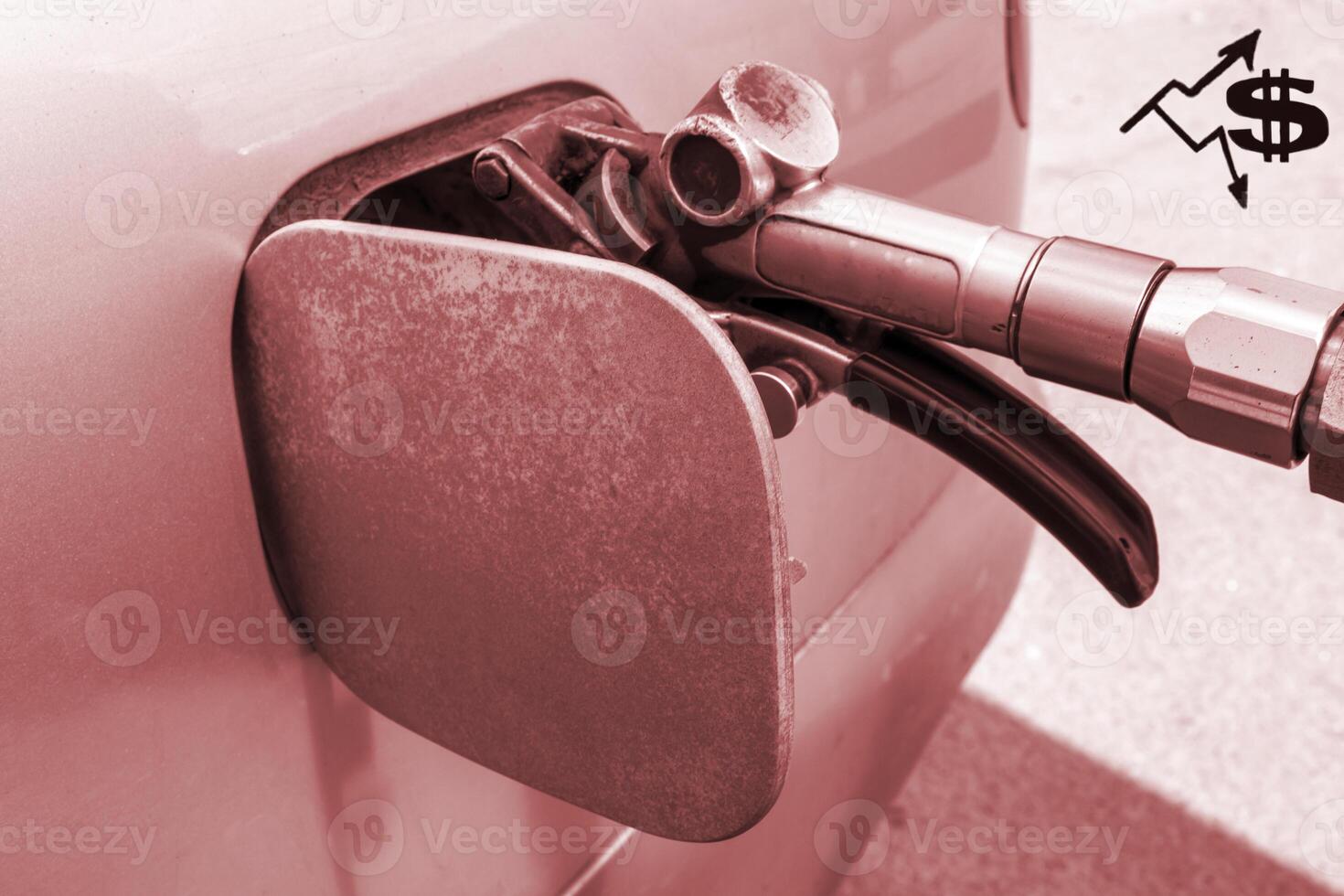 Petrol filling Station. Gas Station Pump. Man Refill and Filling Oil Gas Fuel at Station. To fill the Machine with Fuel. Car fill with Gasoline at a Gas Station photo