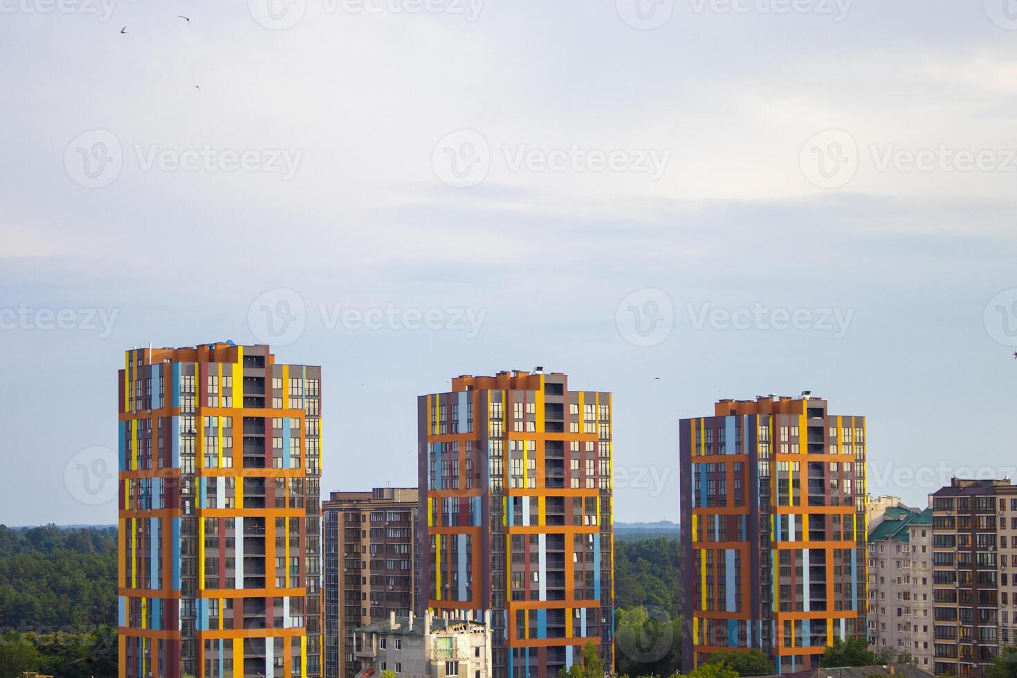 Amazing Panoramic View of the Cityscape with Skyscrapers. a New Complex of Apartment Buildings photo