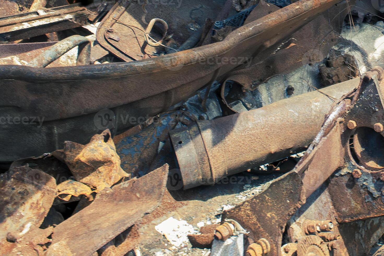 Scrap Copper and Iron. Scrap of Ferrous Metals and Mechanisms of Different Sizes photo