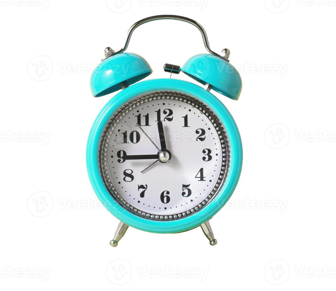 Retro Alarm Clock. Close up One Classic Alarm Clock on a White Background photo