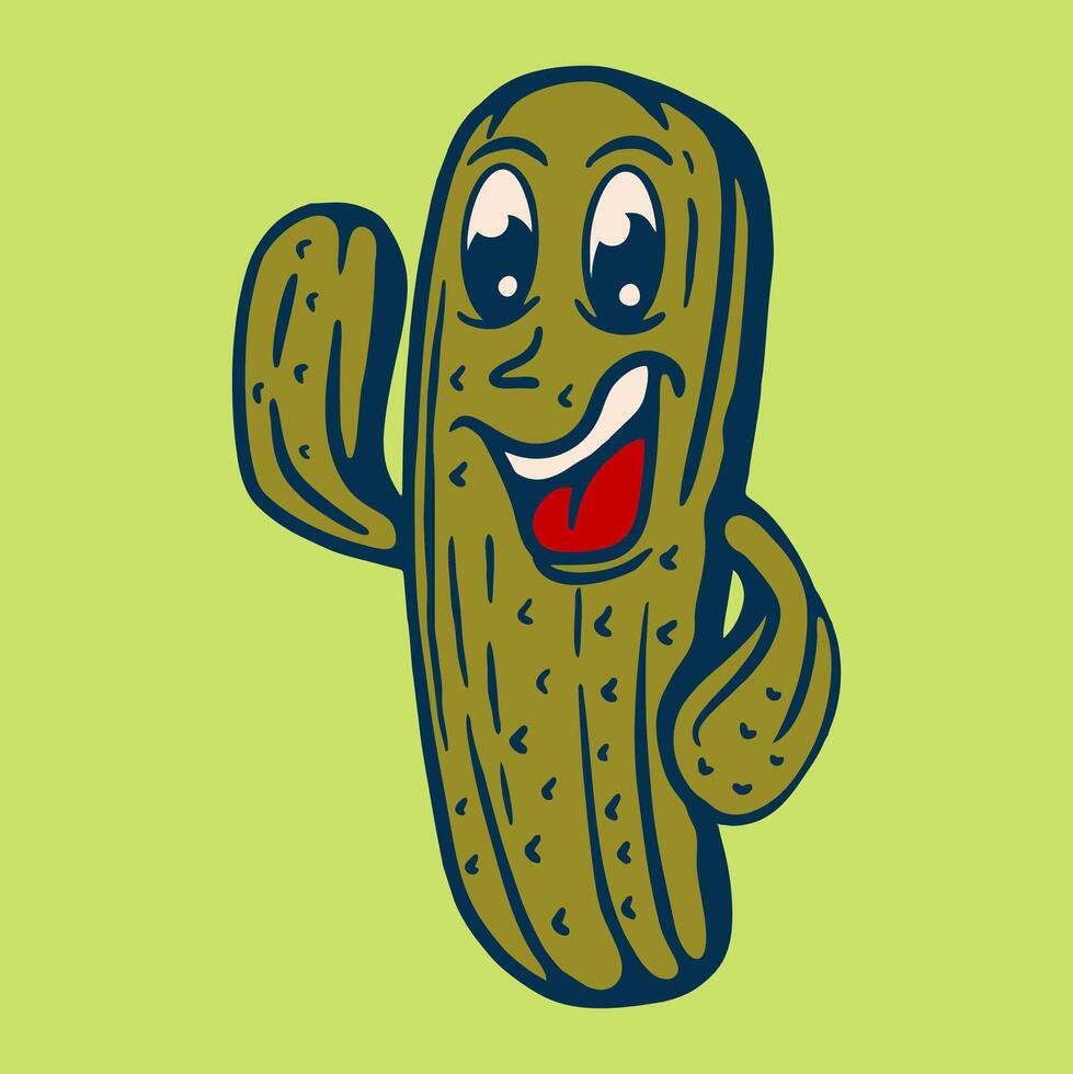 CACTUS RETRO CARTOON CHARACTER ILLUSTRATION vector