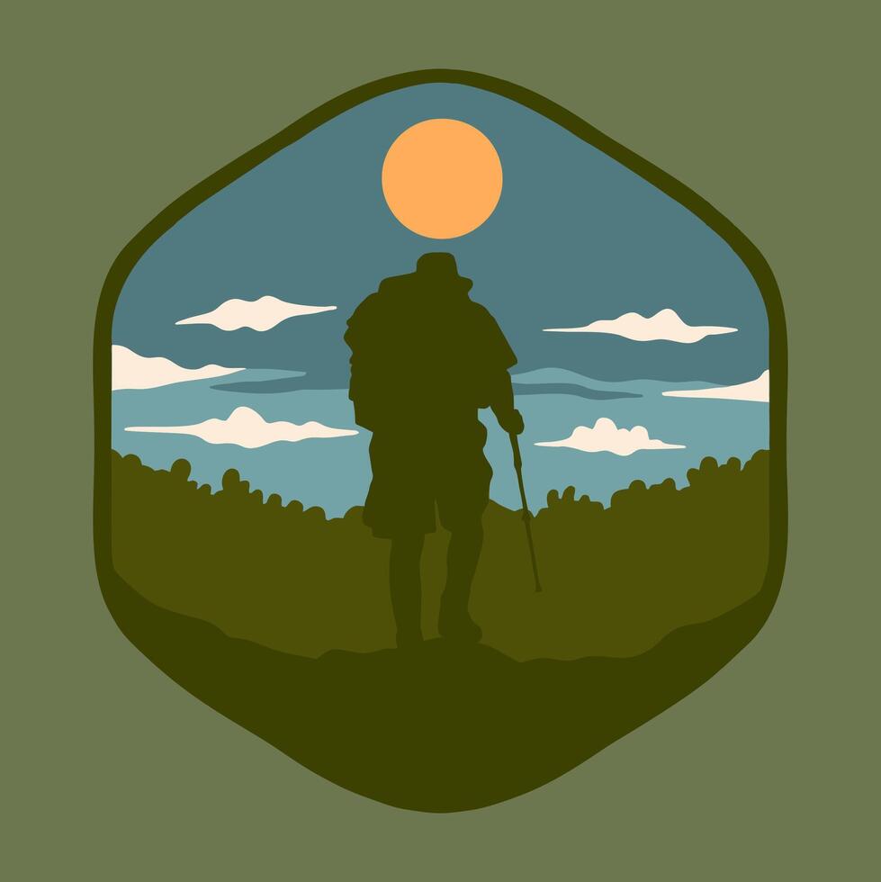 EXPLORE THE TRIP MOUNTAIN OUTDOORS TRAVEL LOGO DESIGN ILLUSTRATION vector