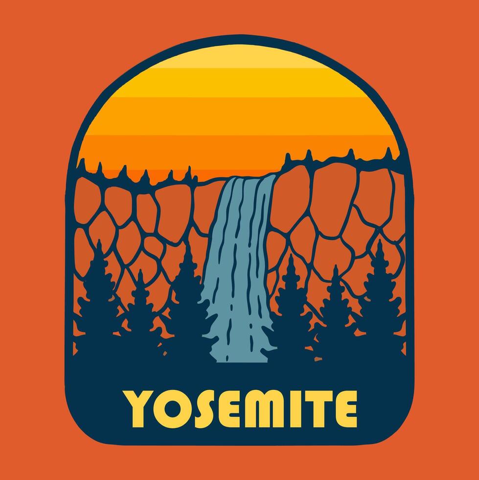 SUNSET ON YOSEMITE NATIONAL PARK BADGE LOGO DESIGN ILLUSTRATION vector