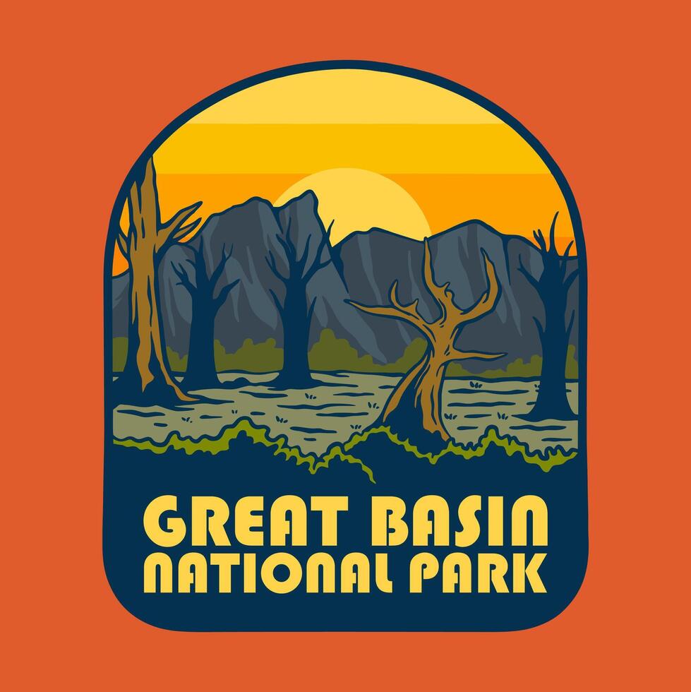 SUNSET ON GREAT BASIN NATIONAL PARK BADGE LOGO DESIGN ILLUSTRATION vector