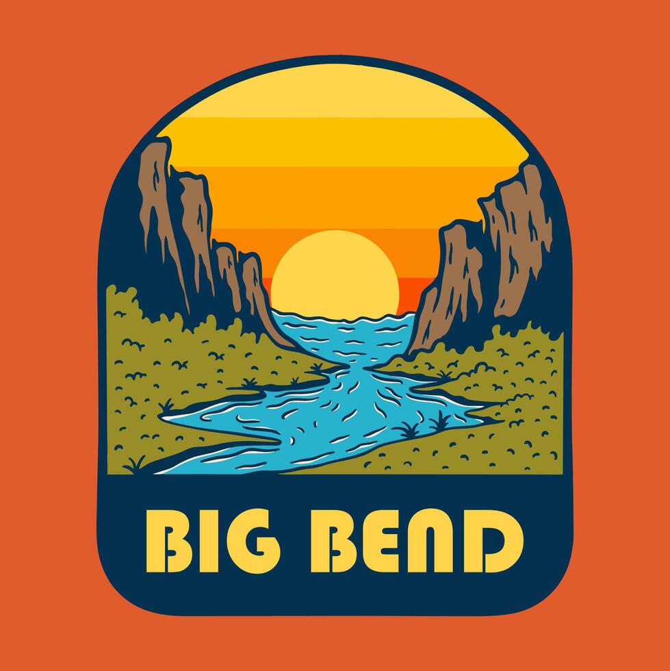 SUNSET ON BIG BEND NATIONAL PARK BADGE LOGO DESIGN ILLUSTRATION vector
