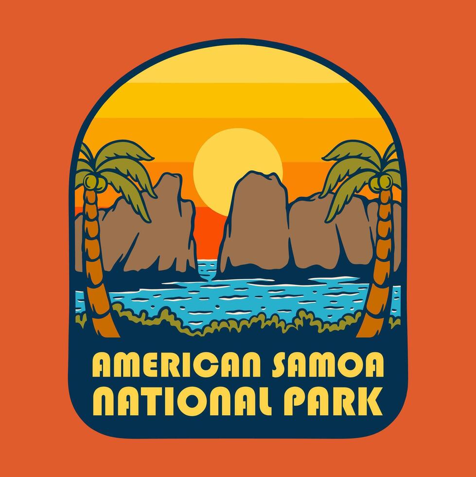 SUNSET ON AMERICAN SAMOA NATIONAL PARK BADGE LOGO DESIGN ILLUSTRATION vector
