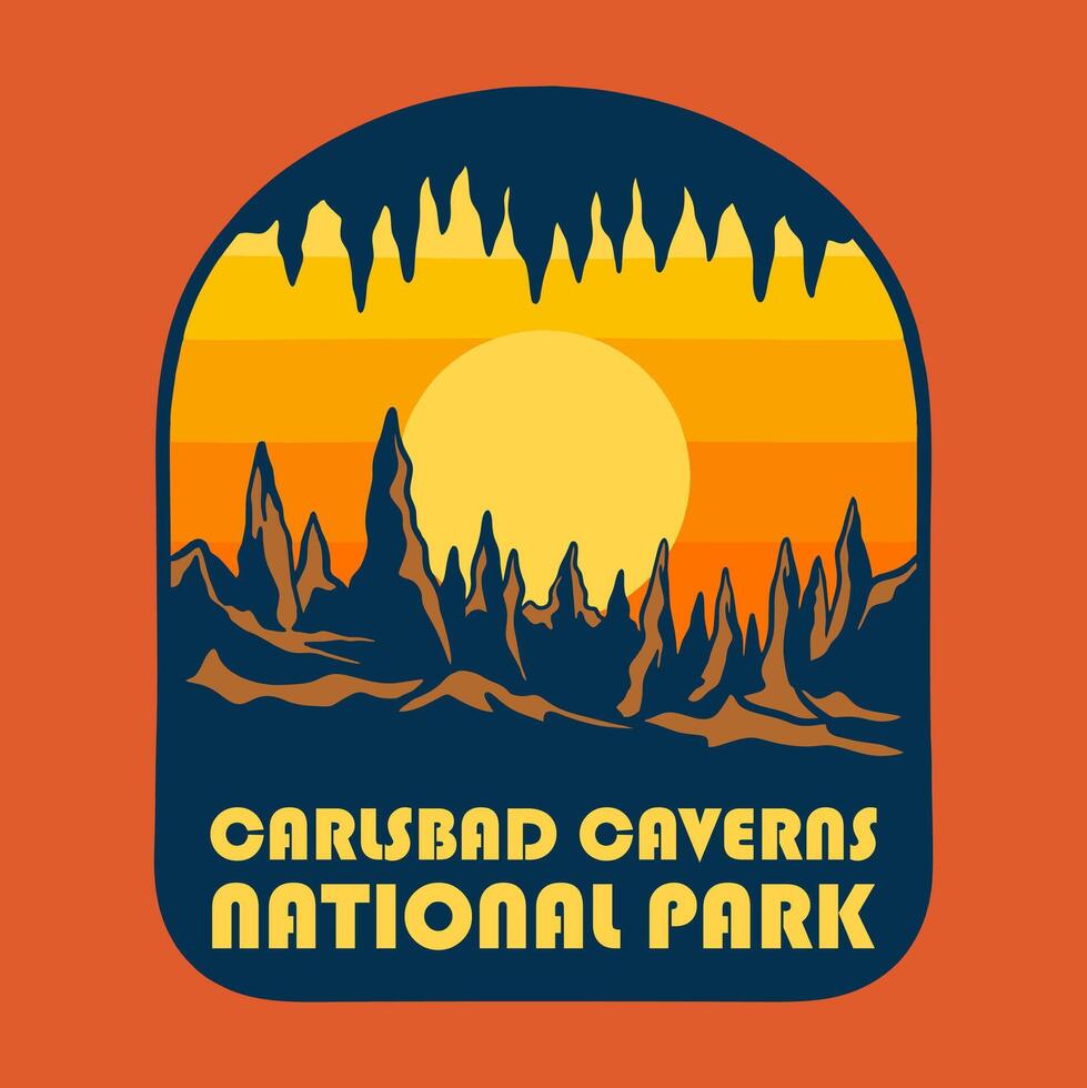 SUNSET ON CARLSBAD CAVERNS NATIONAL PARK BADGE LOGO DESIGN ILLUSTRATION vector