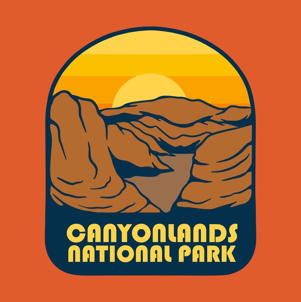SUNSET ON CANYONLANDS NATIONAL PARK BADGE LOGO DESIGN ILLUSTRATION vector
