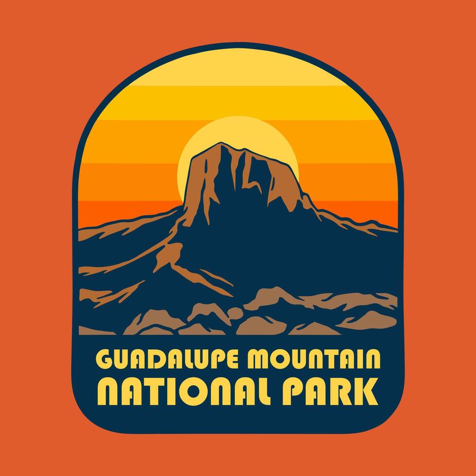 SUNSET ON GUADALUPE MOUNTAIN NATIONAL PARK BADGE LOGO DESIGN ILLUSTRATION vector
