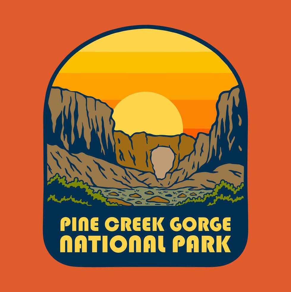 SUNSET ON PINE CREEK GORGE NATIONAL PARK BADGE LOGO DESIGN ILLUSTRATION vector