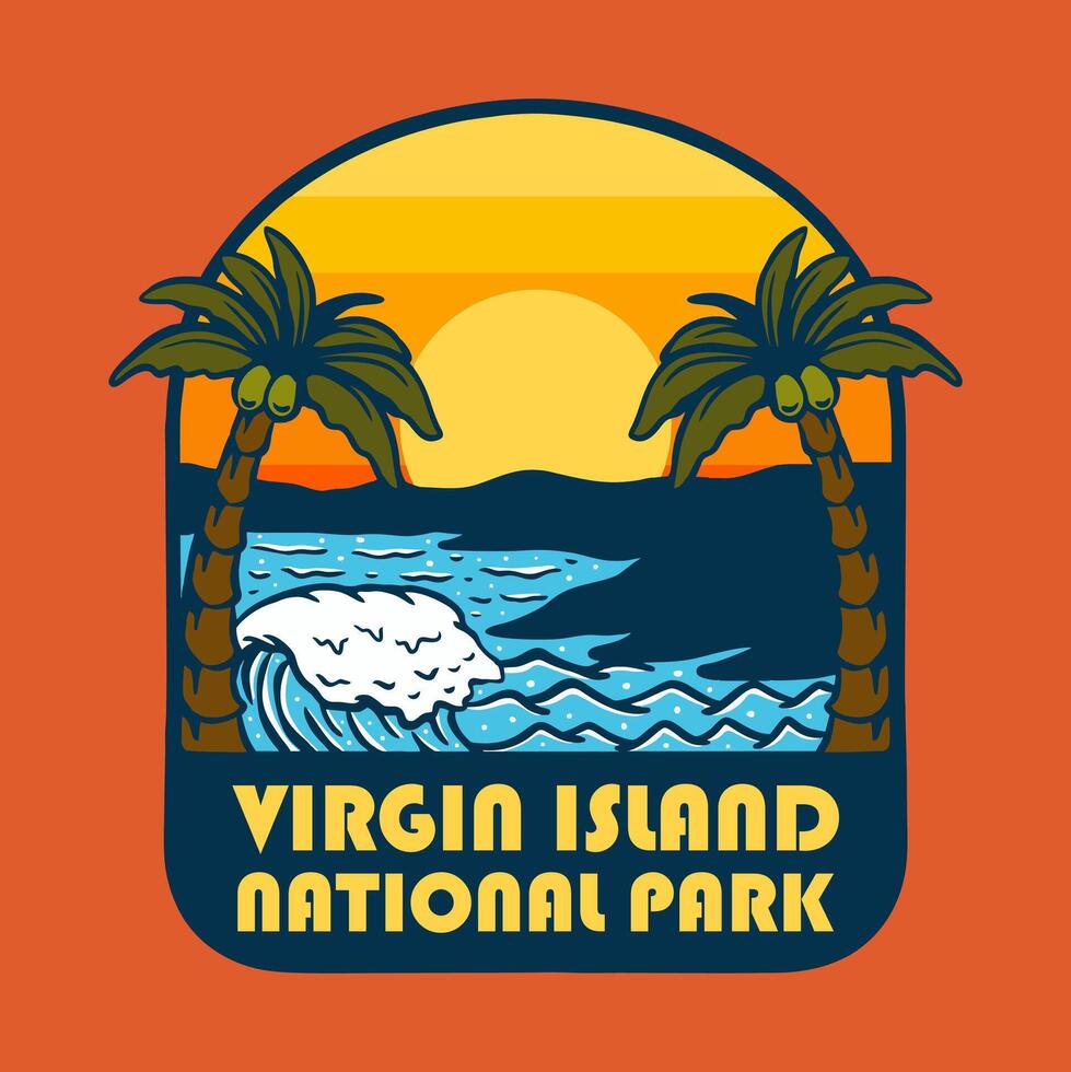 SUNSET ON VIRGIN ISLAND NATIONAL PARK BADGE LOGO DESIGN ILLUSTRATION vector