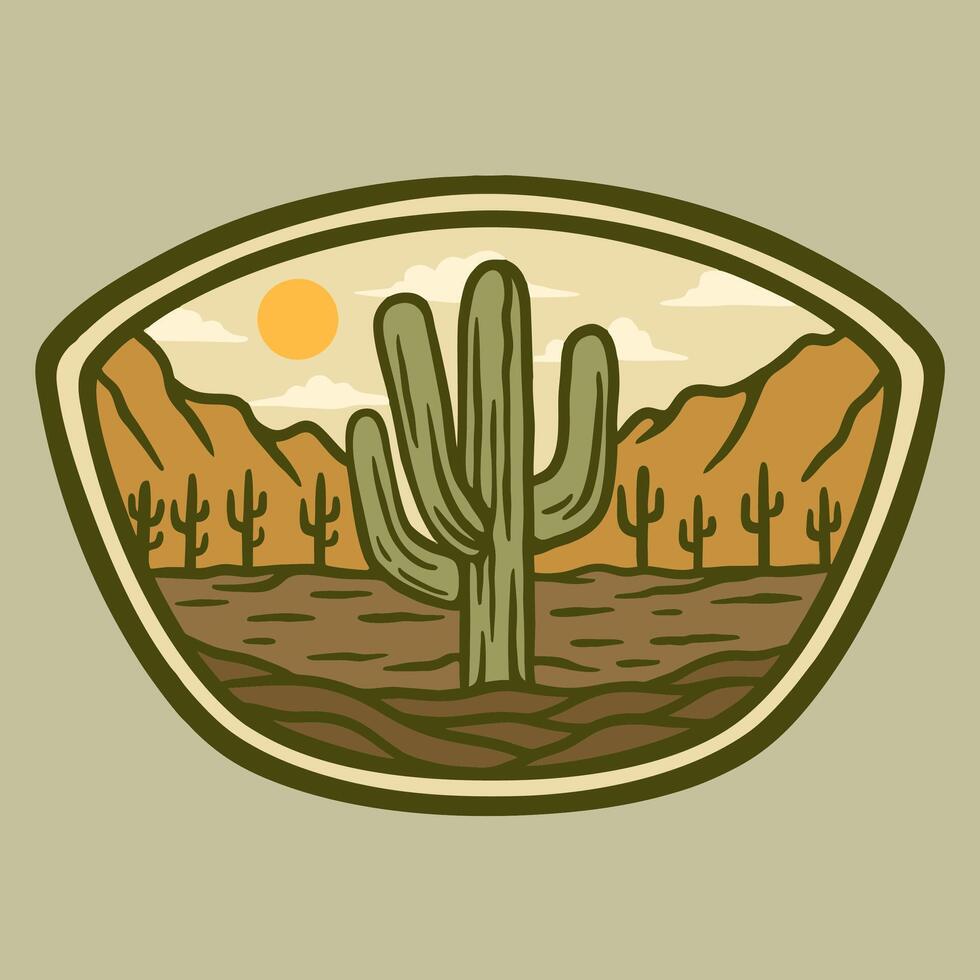 ILLUSTRATION OF SAGUARO NATIONAL PARK CACTUS ON DESERT BADGE DESIGN vector