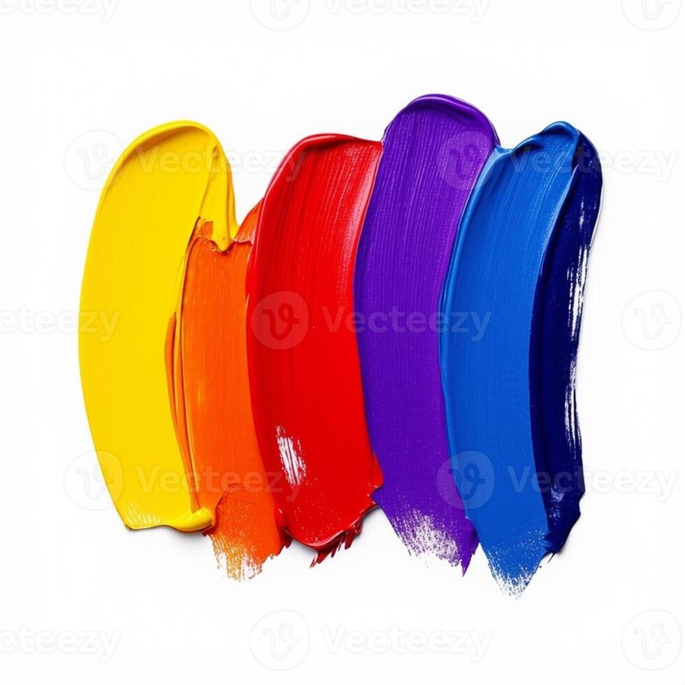 Strokes of multi-colored paint on a white background photo