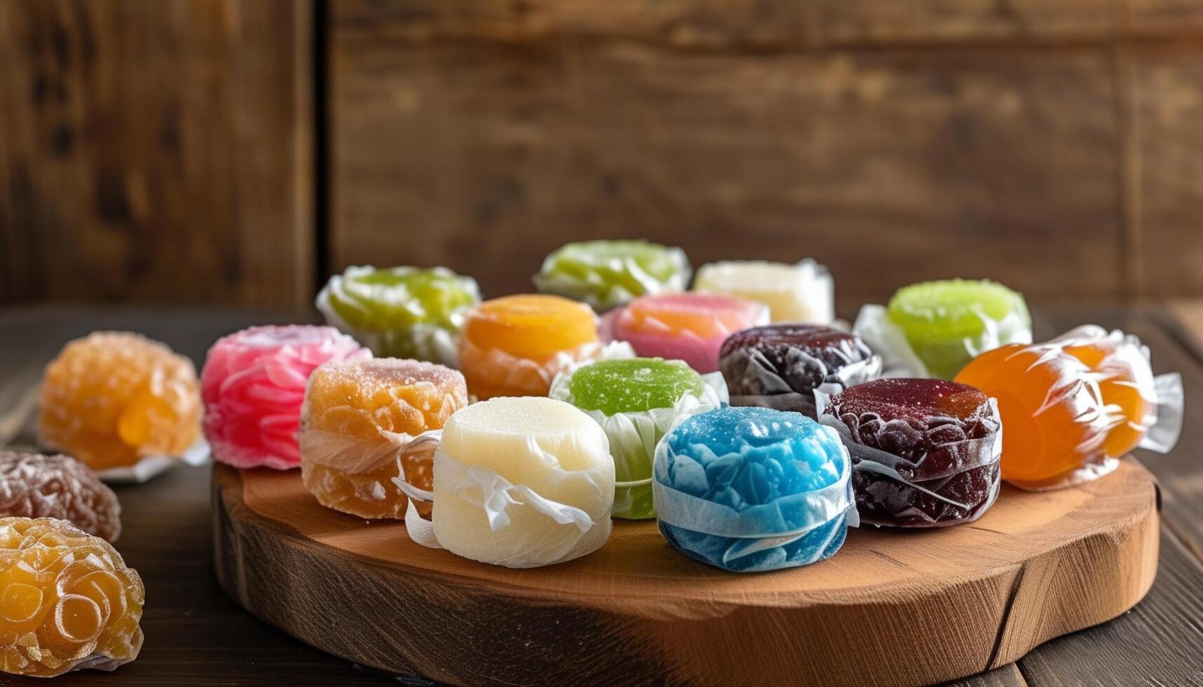 Multi-colored candies in transparent packaging photo