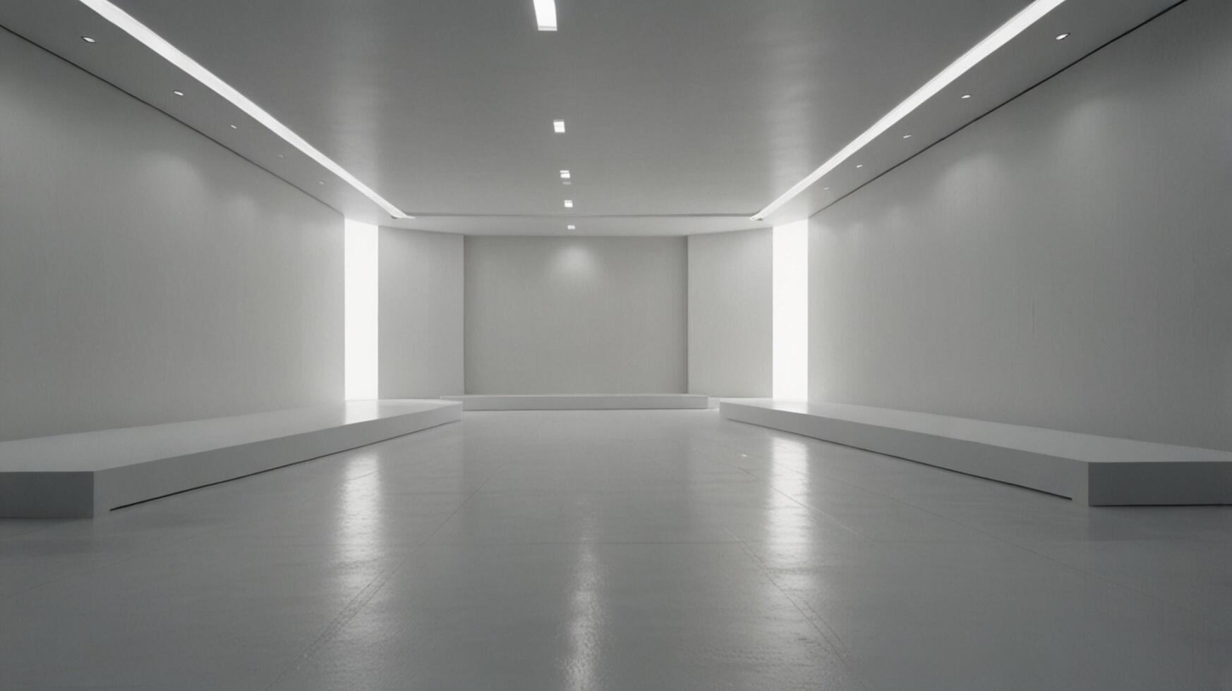 A large hall with white walls and bright lighting. photo