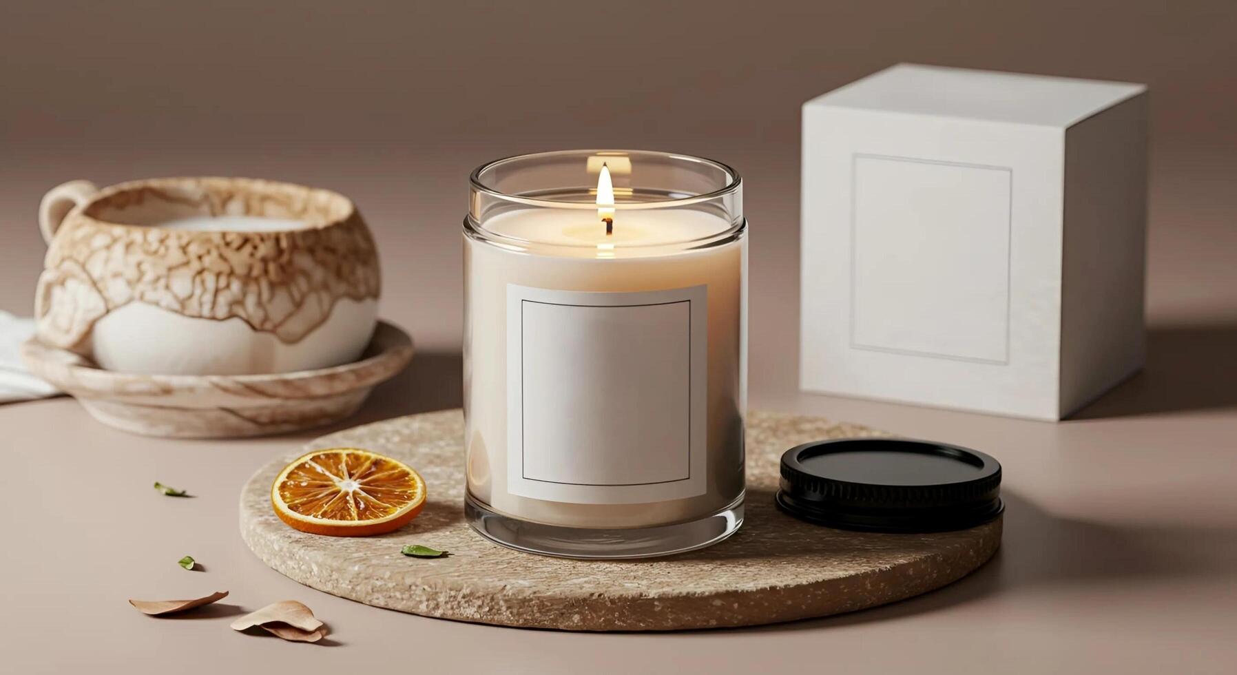 Spa still life with a candle in a glass glass photo