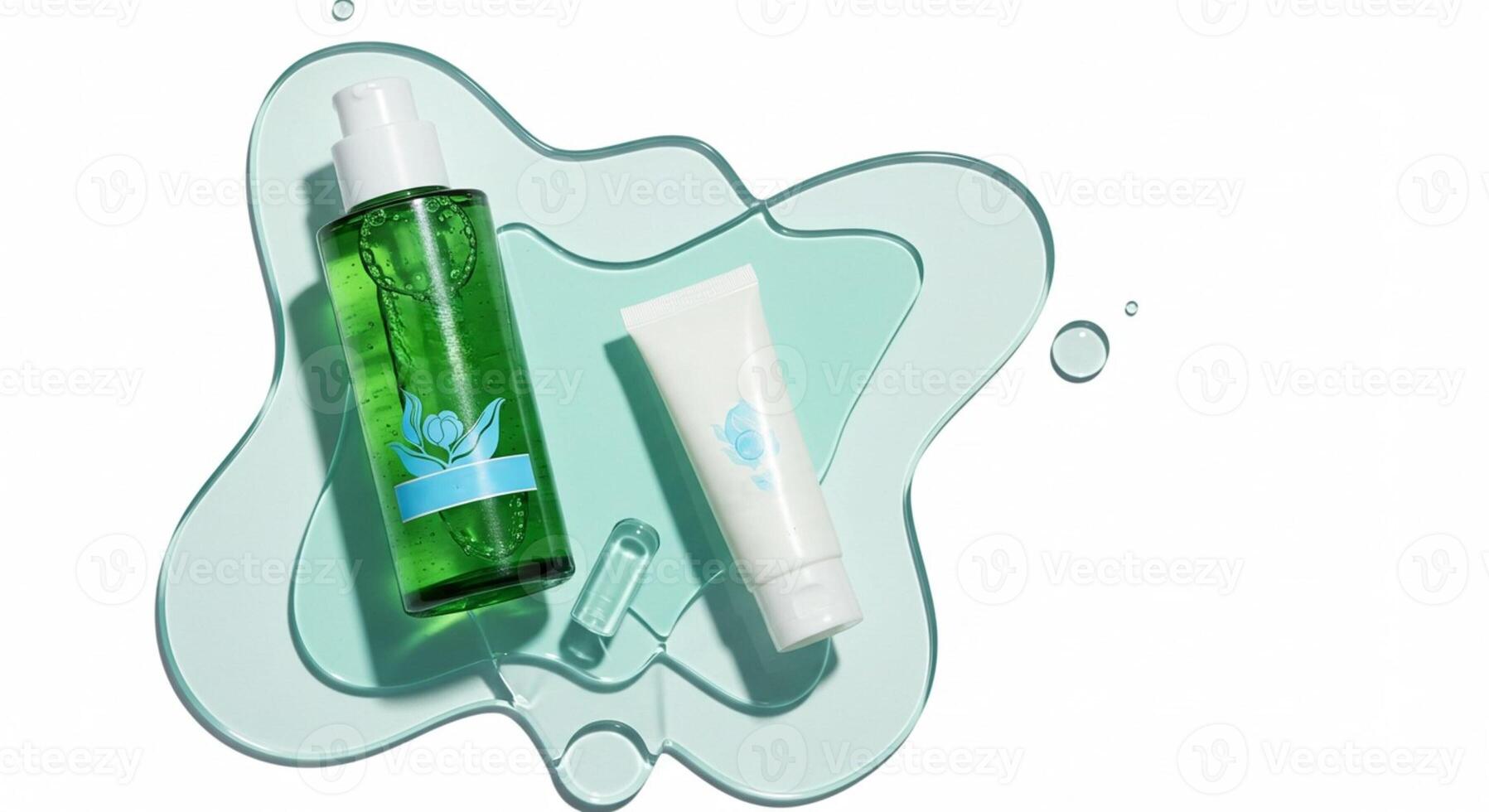 A calming spa still life featuring essential oils, candles, and natural elements, arranged on a light background to evoke relaxation and tranquility photo