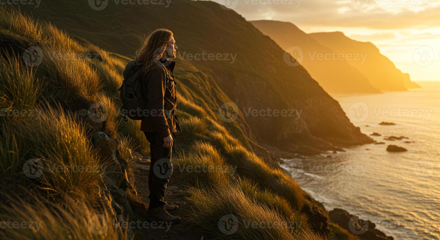 Sunset on the rocky seashore photo