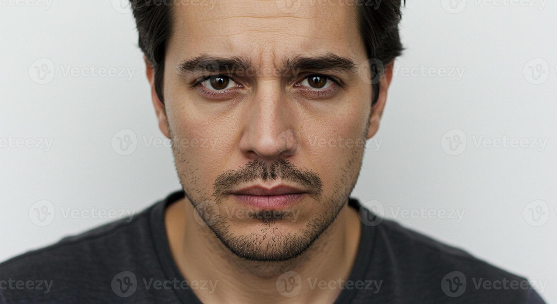 A portrait of a man with a sad expression, reflecting deep emotions and a somber mood. photo