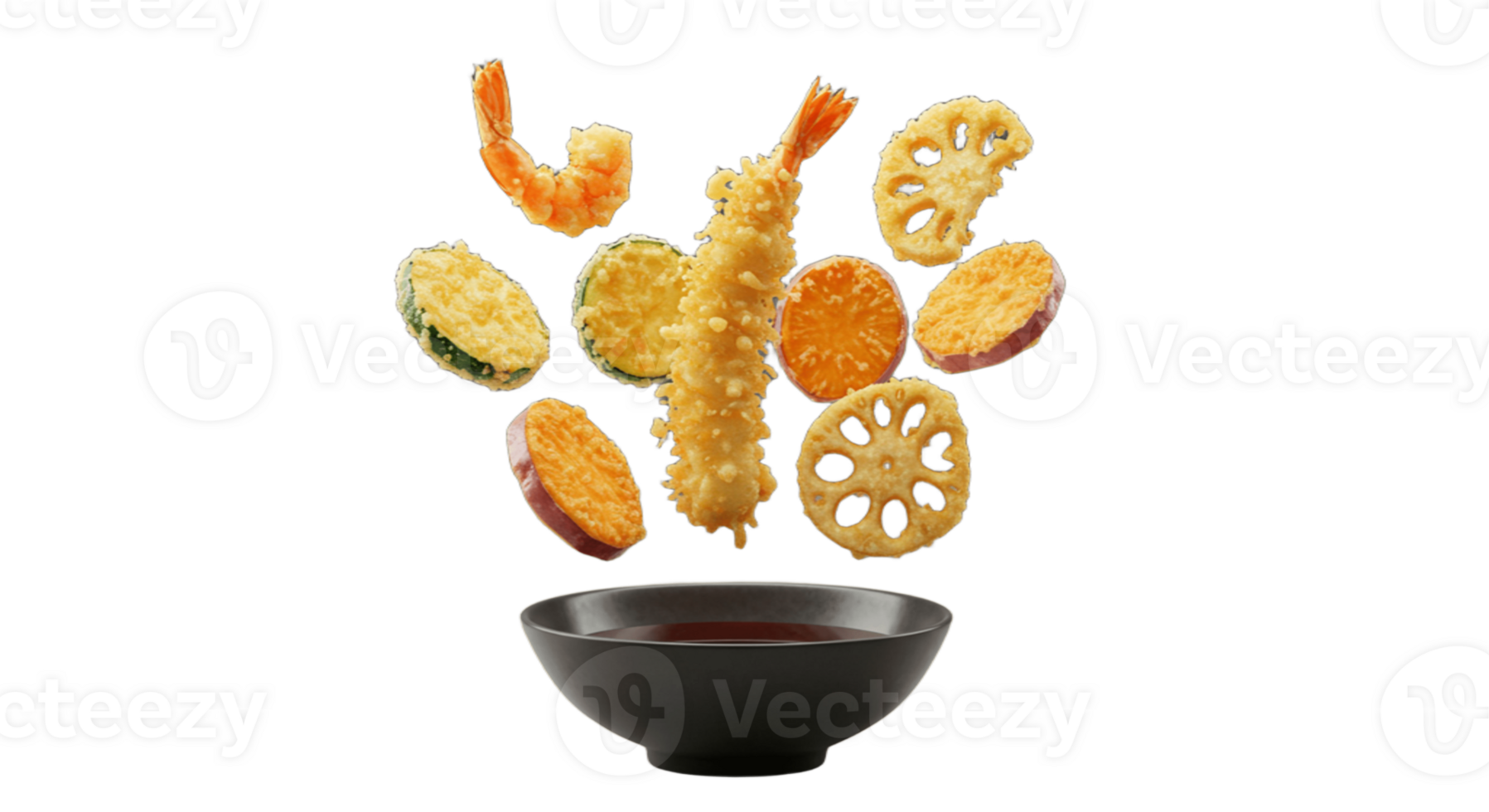 Crispy shrimp floating with fresh lemon slices png