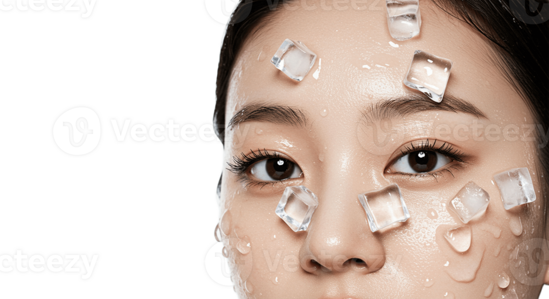 Young Woman with Ice Cubes on Face png