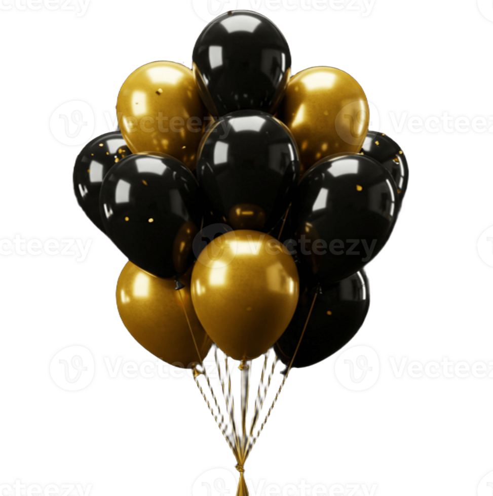 Black and gold balloons on a transparent background png