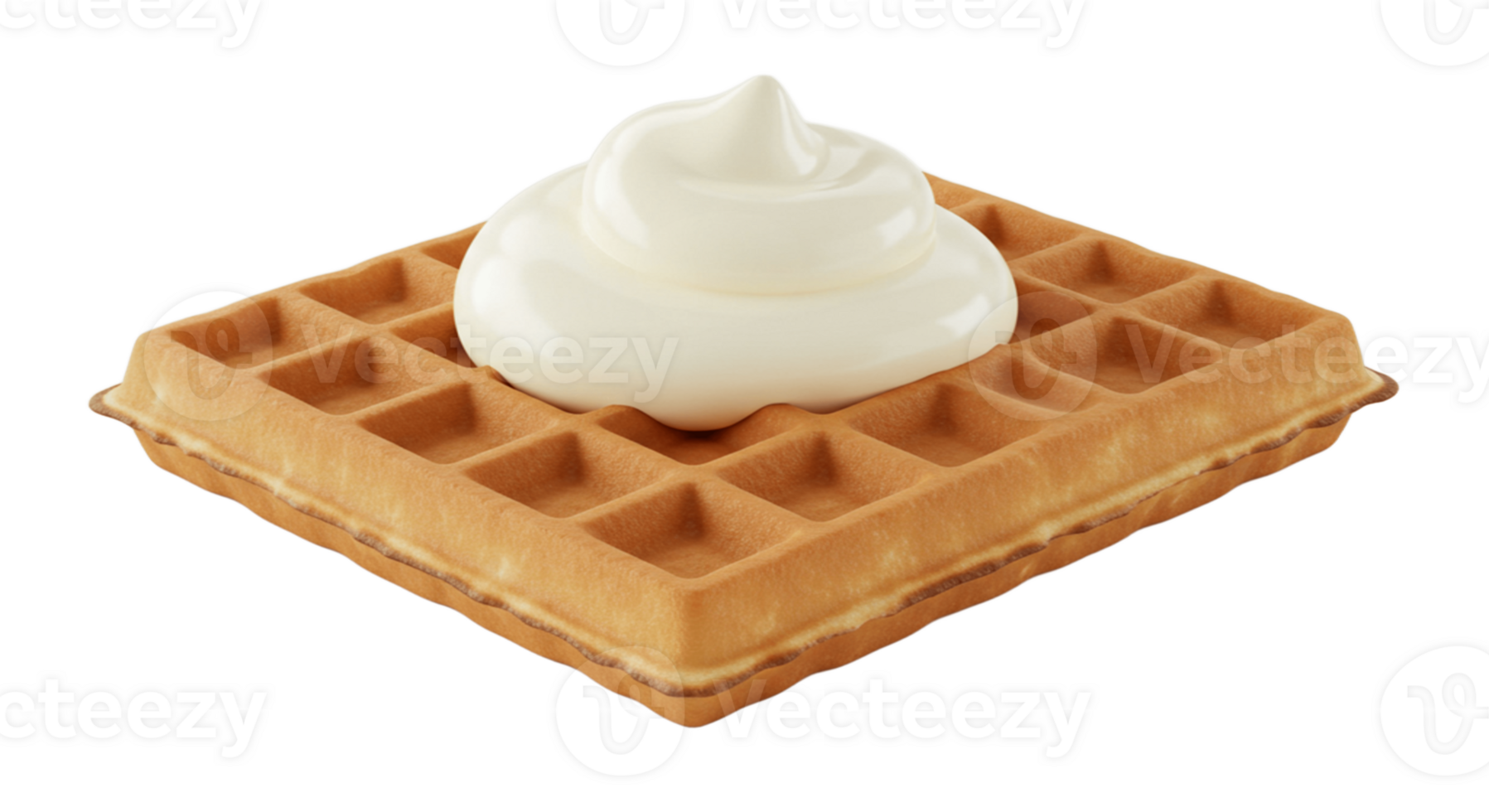 Crispy waffle with whipped cream on transparent background png