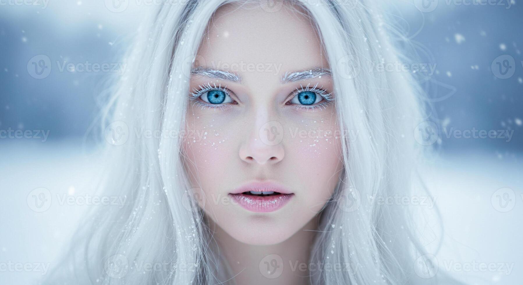 Portrait of Young Woman with White Hair and Eyelashes photo