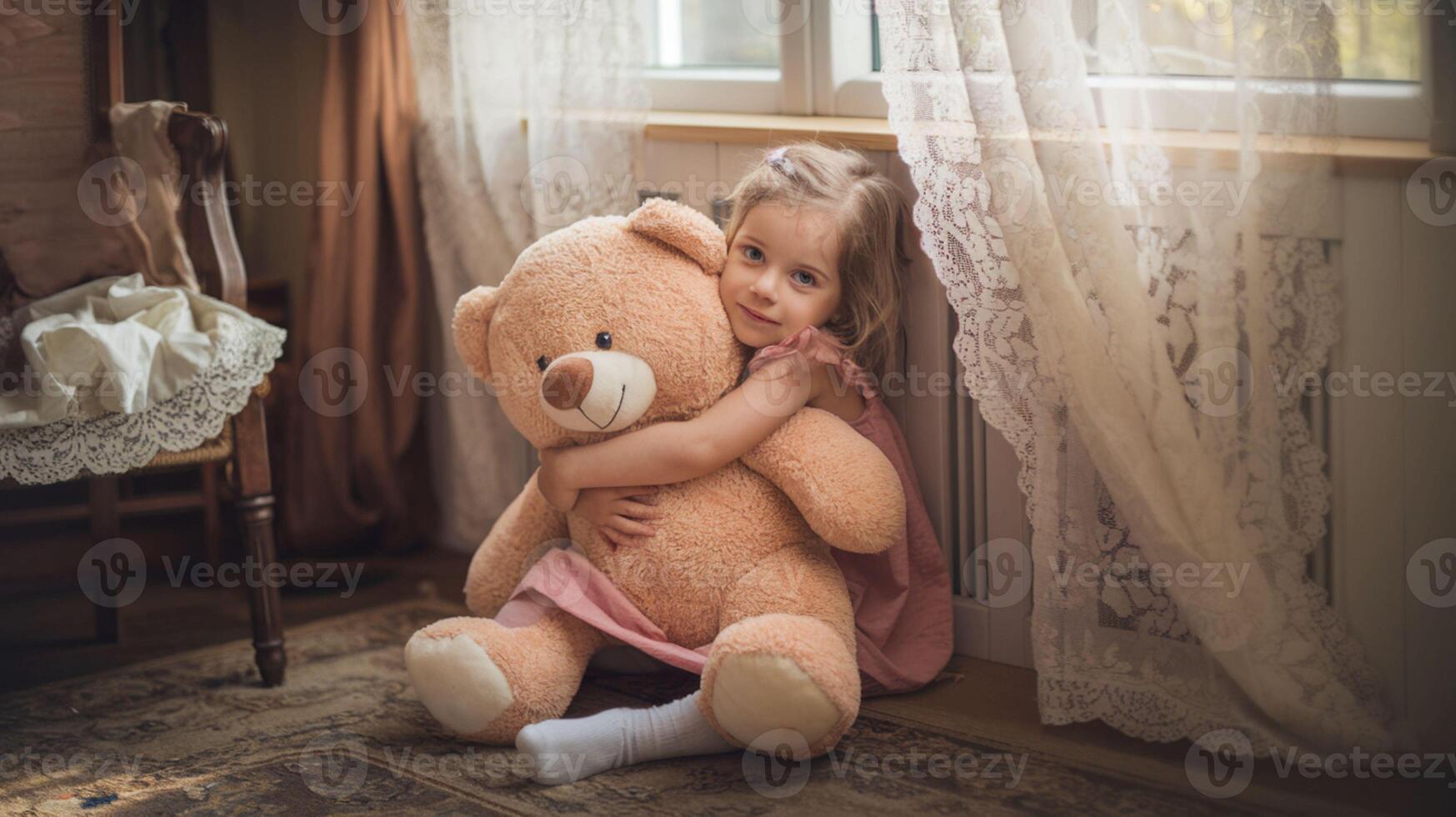 Little Girl with Teddy Bear photo