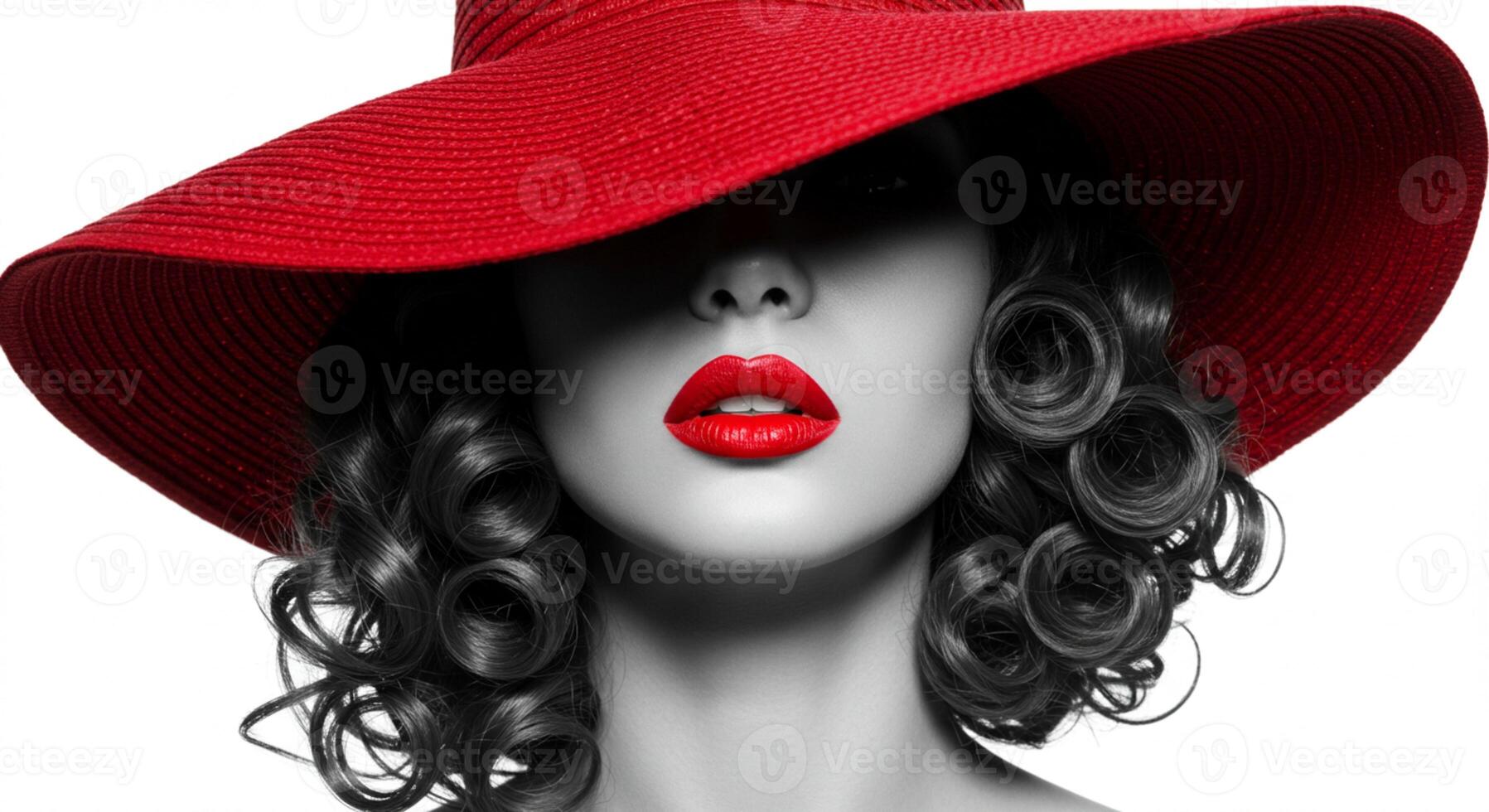 Stylish woman wearing a bold red hat photo