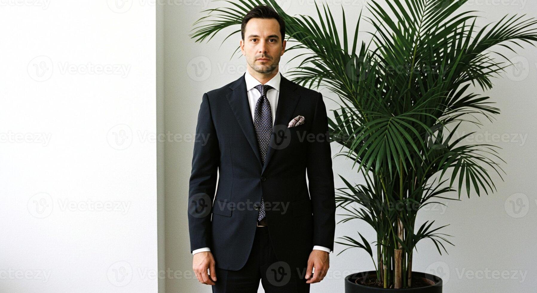 Young Businessman Posing with Greenery Background photo