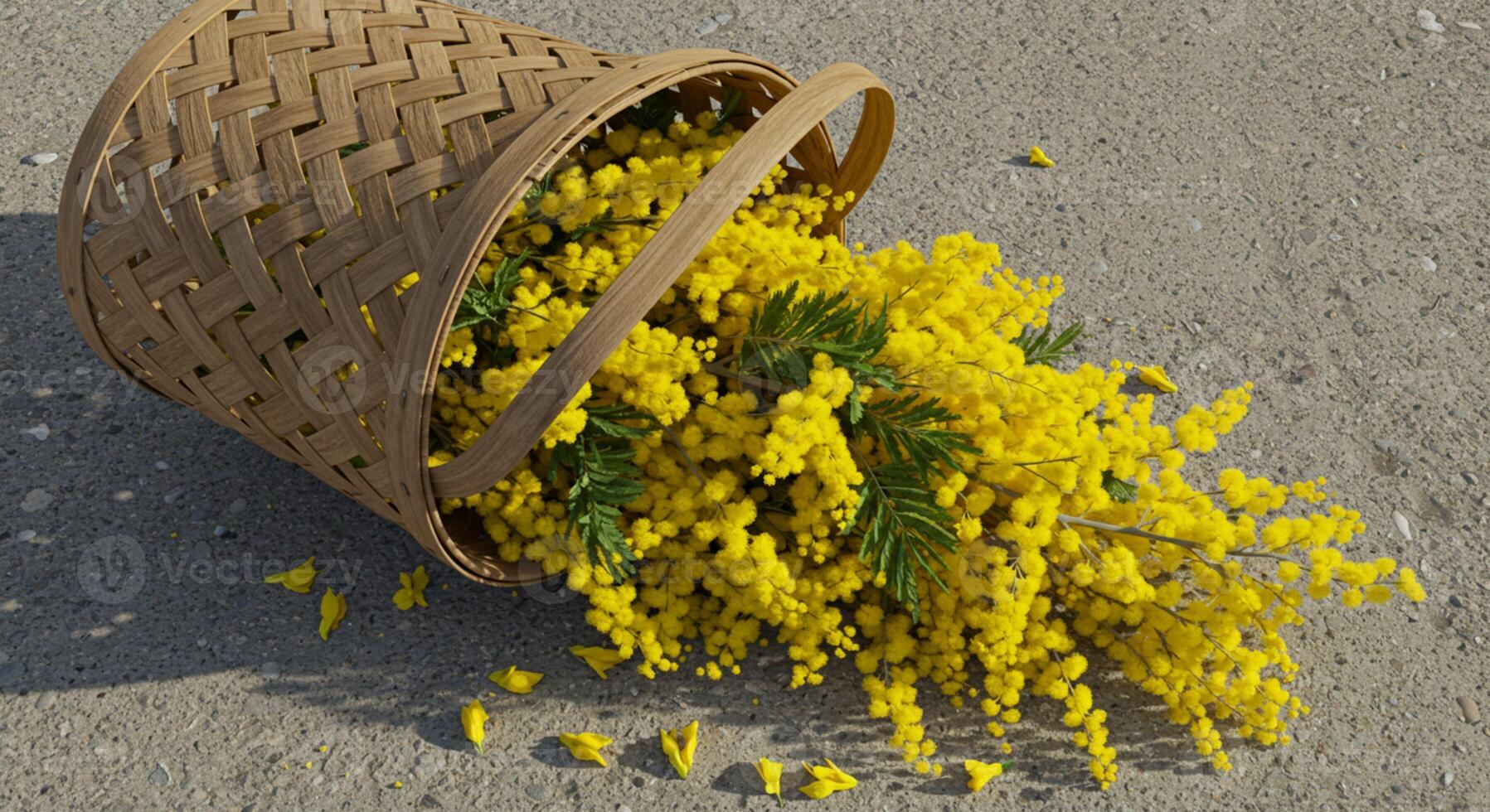 Basket with Yellow Mimosa Flowers photo