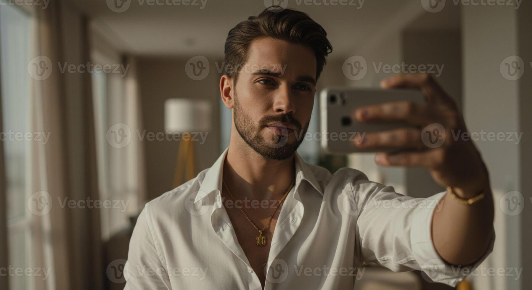 Smiling young man capturing a selfie moment photo