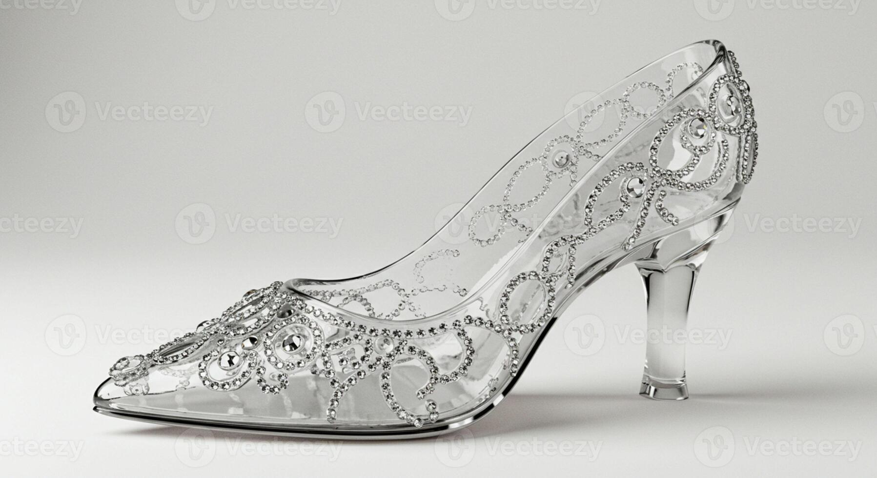 Elegant crystal slipper isolated on white photo