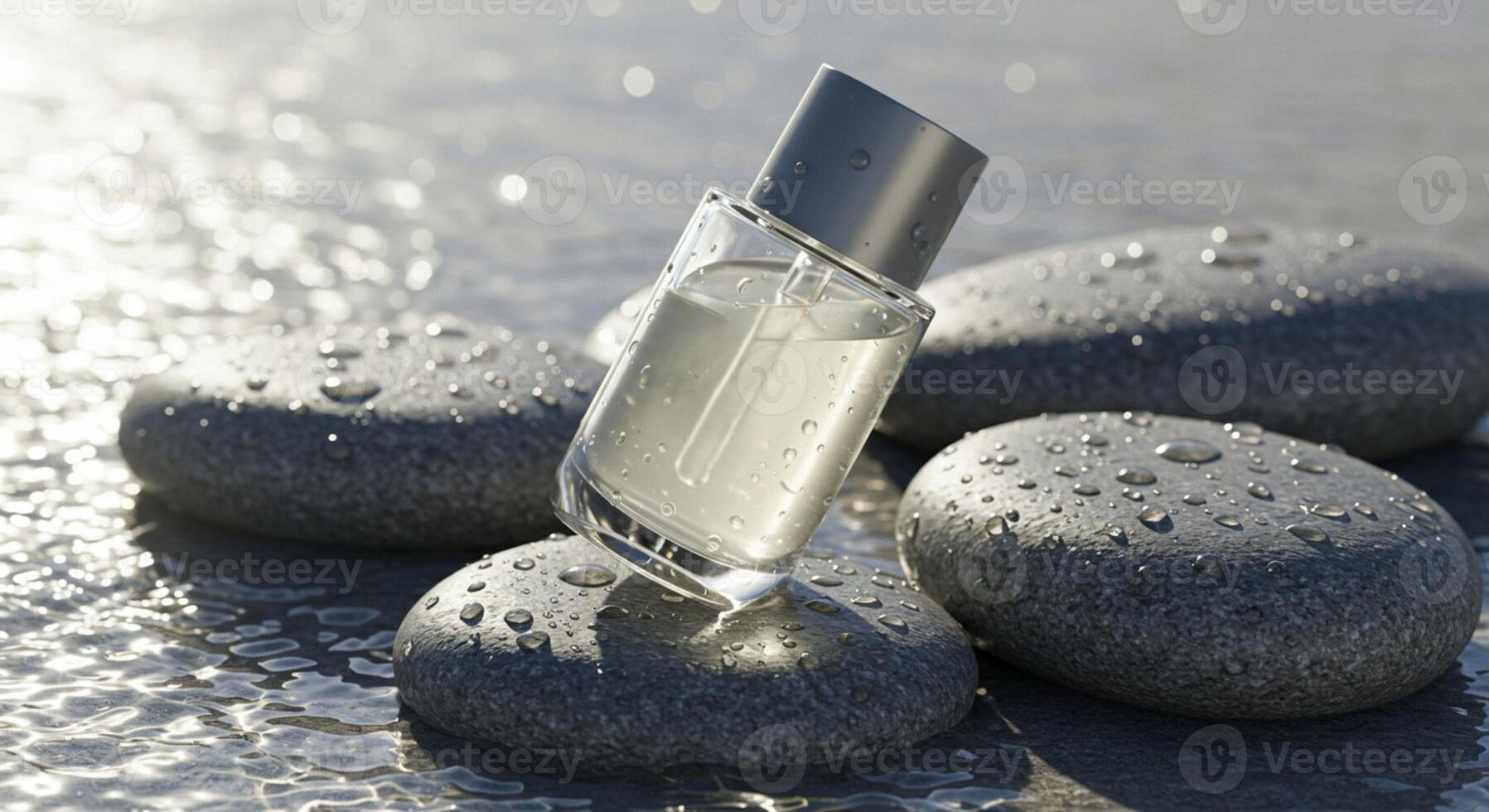 Perfume Bottle on Sea Stones photo