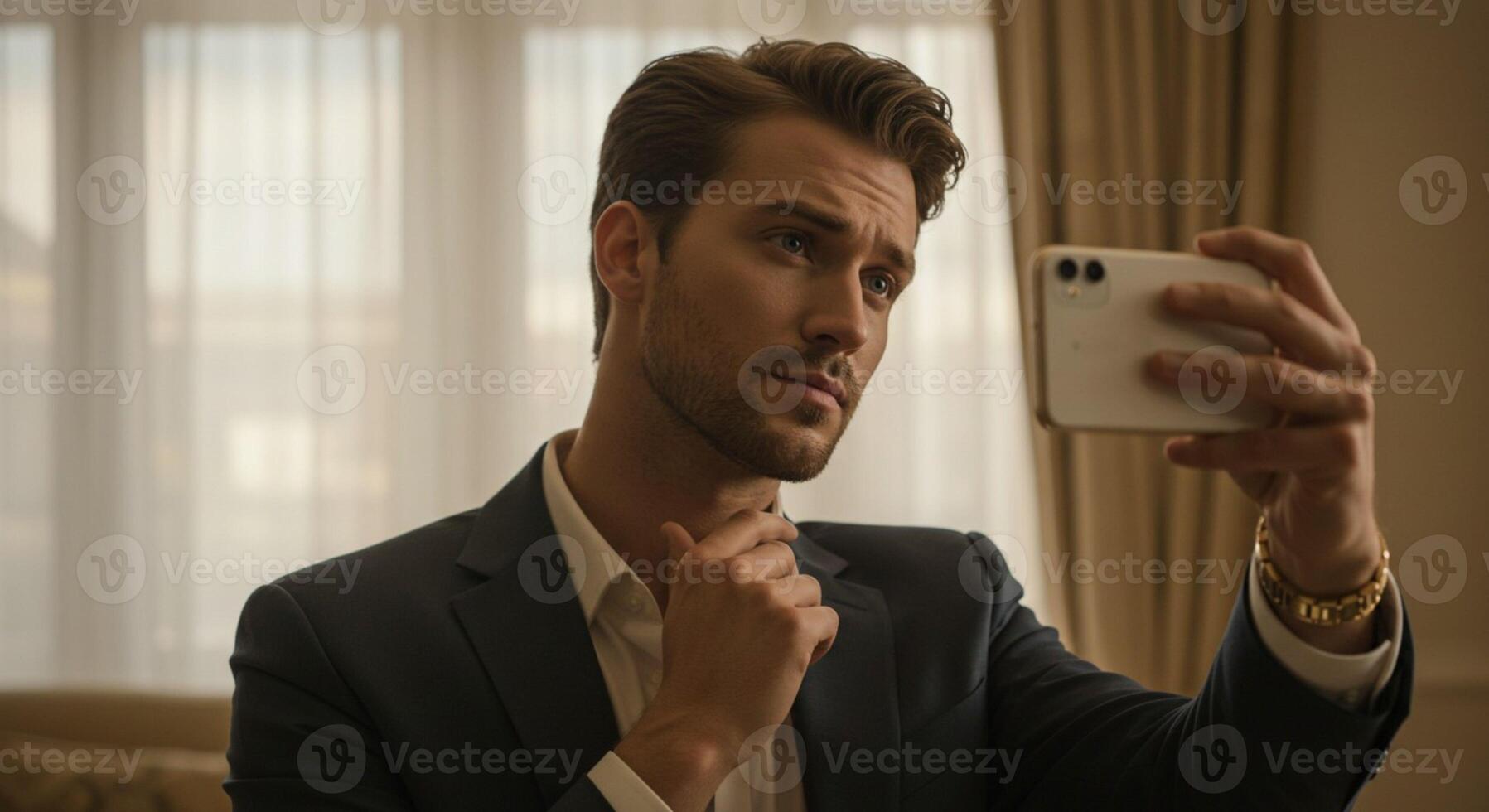 Smiling young man capturing a selfie photo