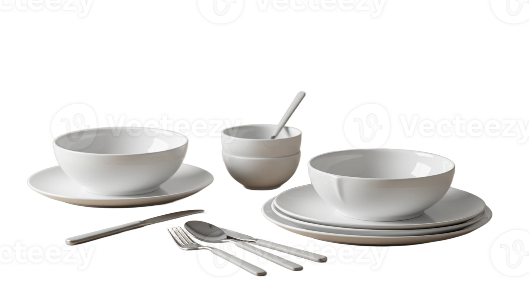 White dinnerware set isolated on transparent background png