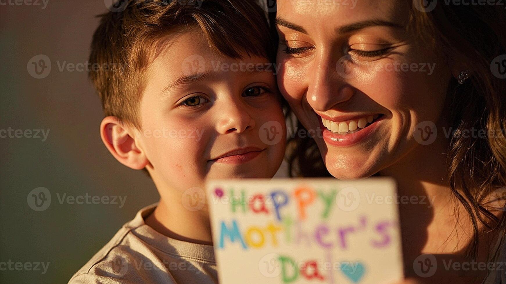 Boy giving card to mom photo