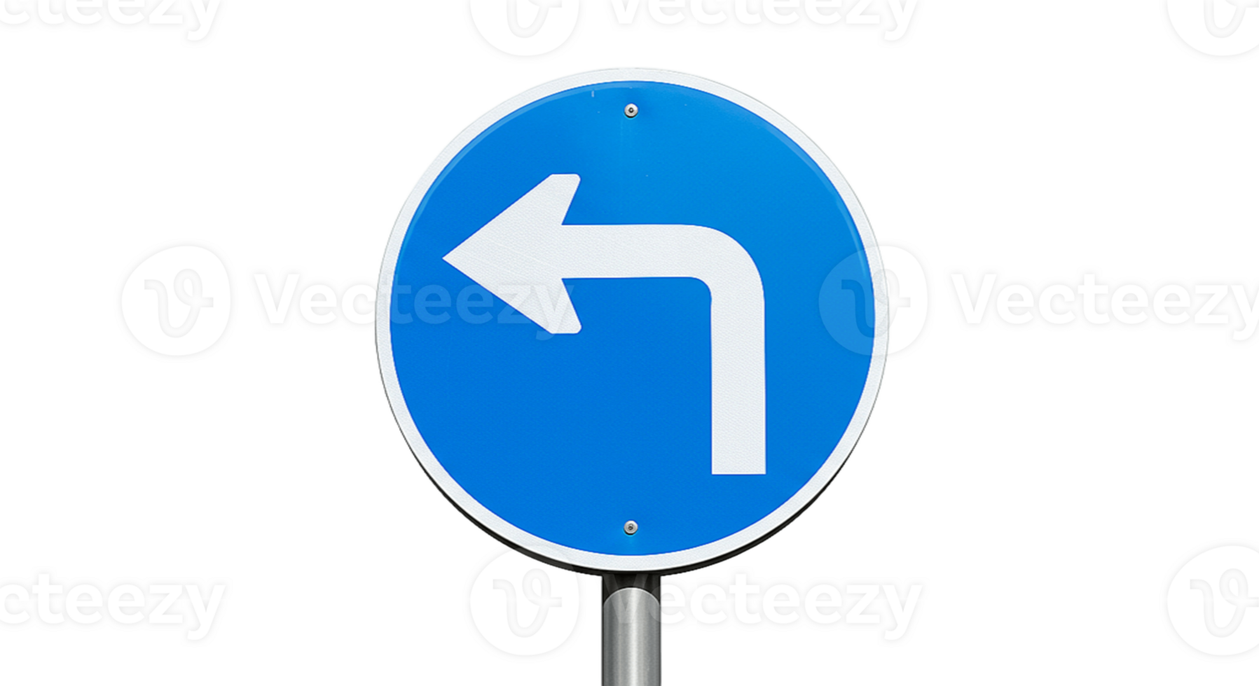 Blue road sign with left arrow on transparent png