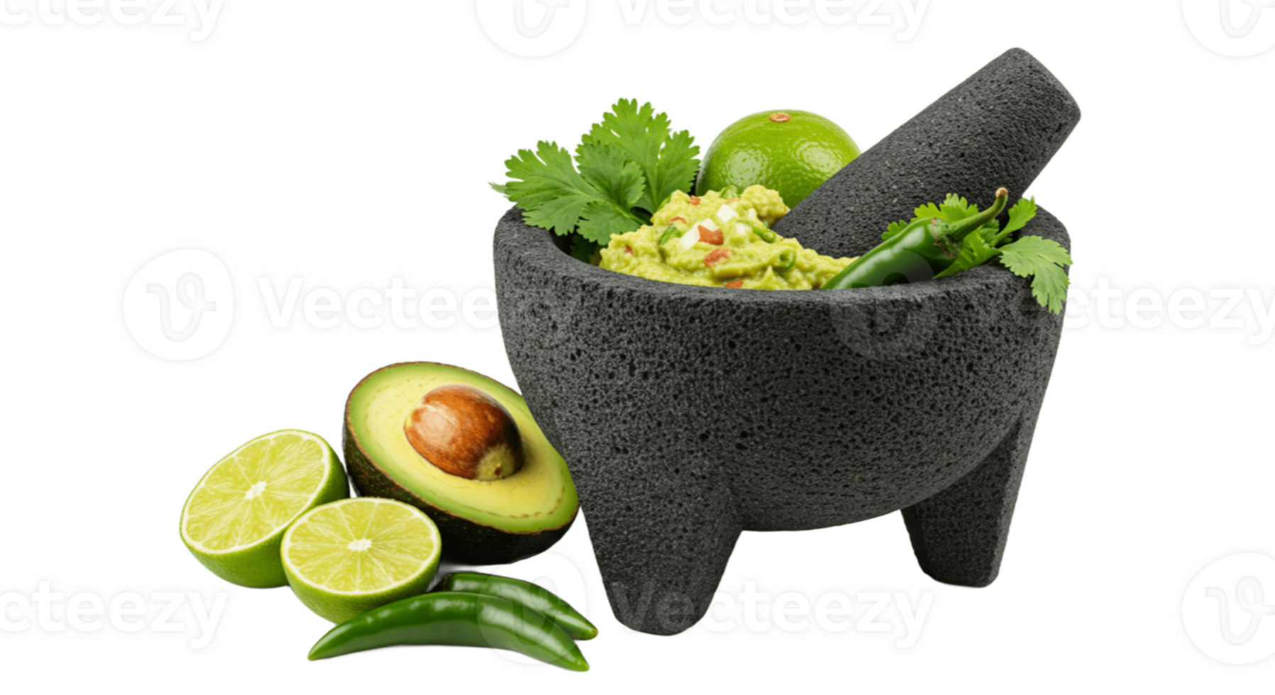Traditional Mexican mortar with spices on transparent background png