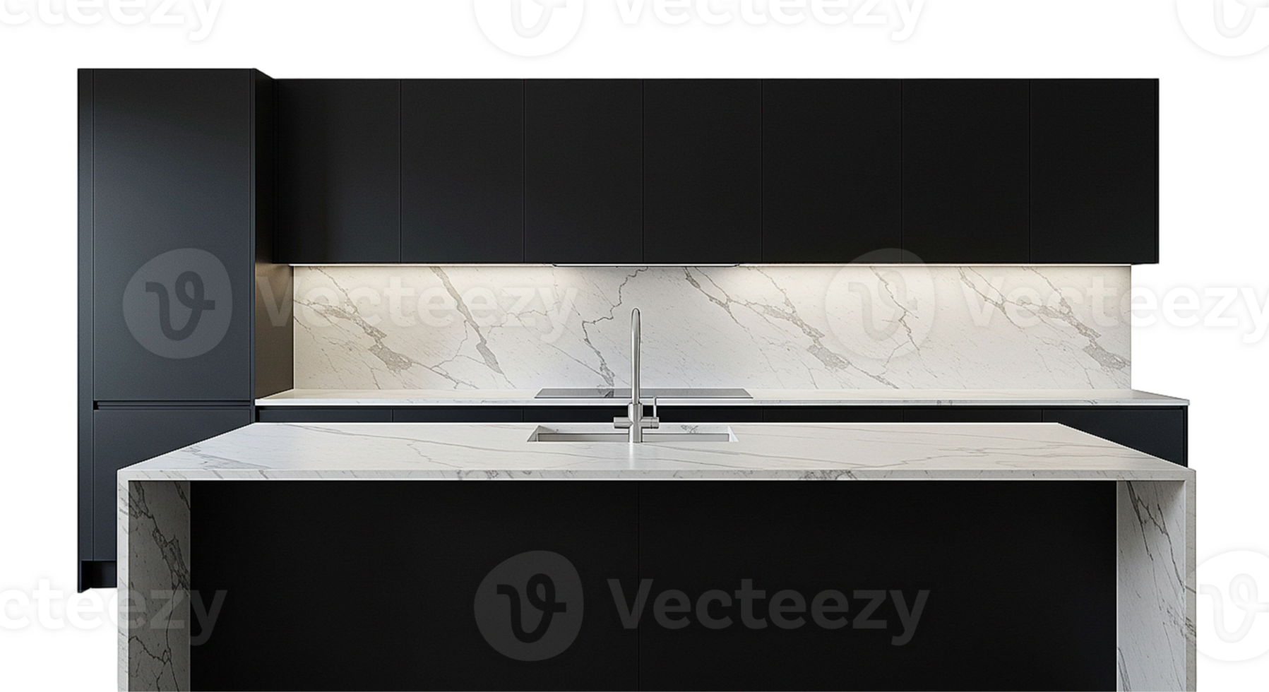 Black marble kitchen design mockup on transparent background png