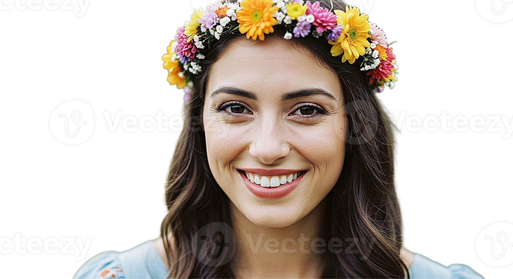 Portrait of young woman with floral crown png