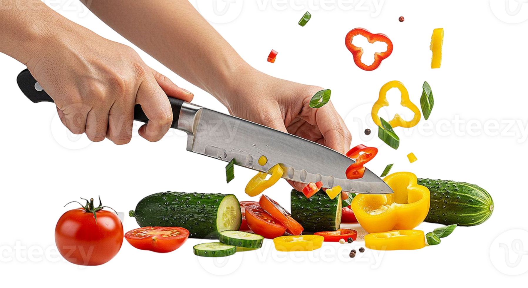Chef cutting vegetables on transparent background png