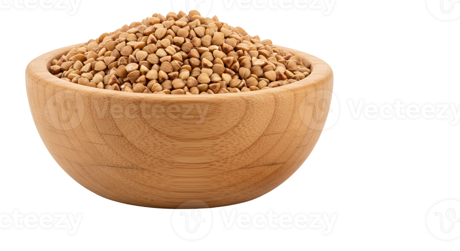 Rustic Wooden Bowl Filled with Raw Buckwheat on Transparent Background png