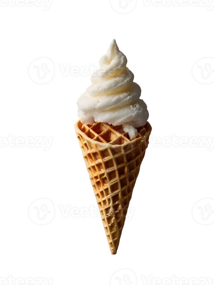 Classic Waffle Cone with Creamy Vanilla Ice Cream png