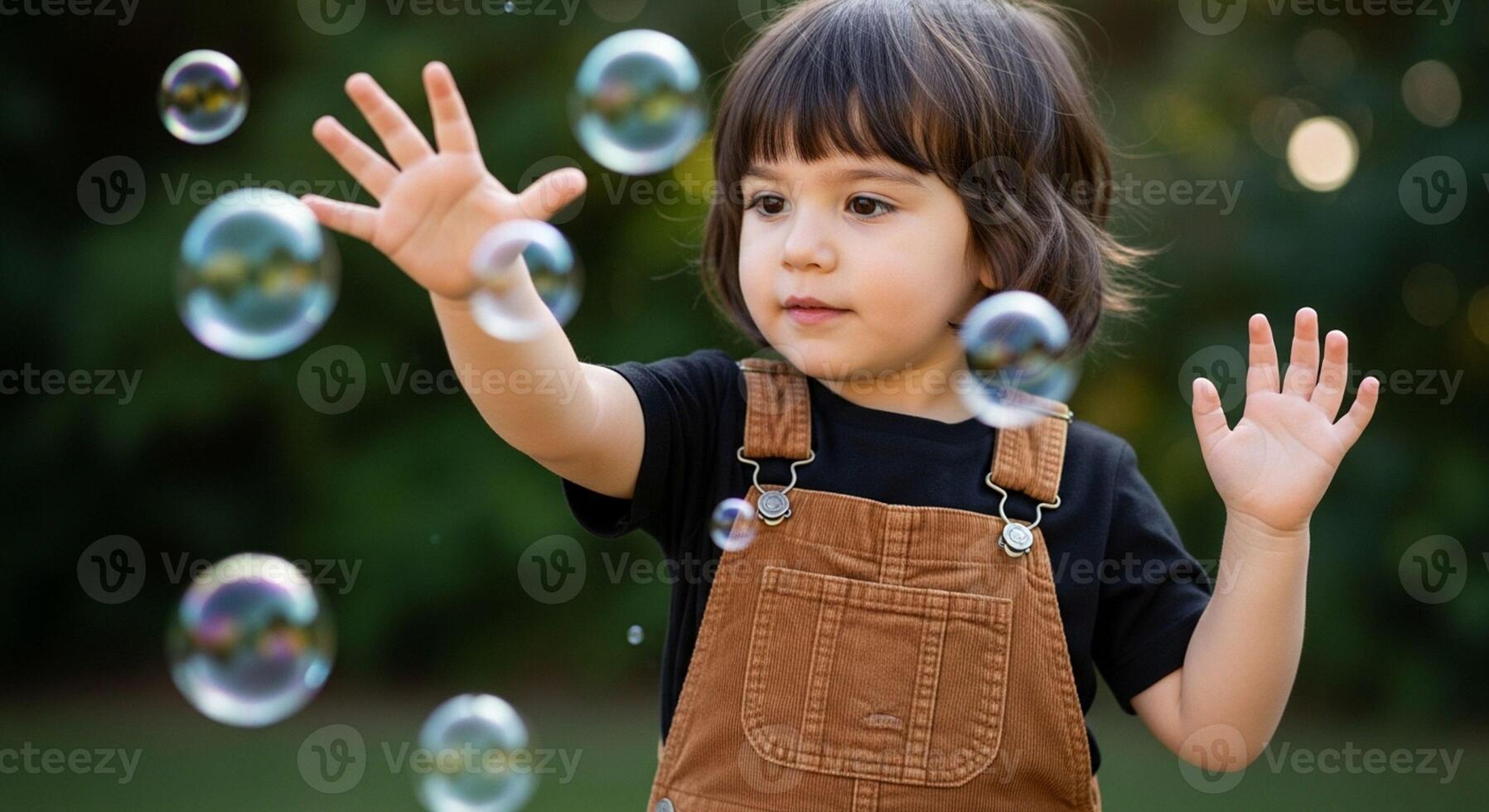 Young child playing with bubbles in the sunlight photo