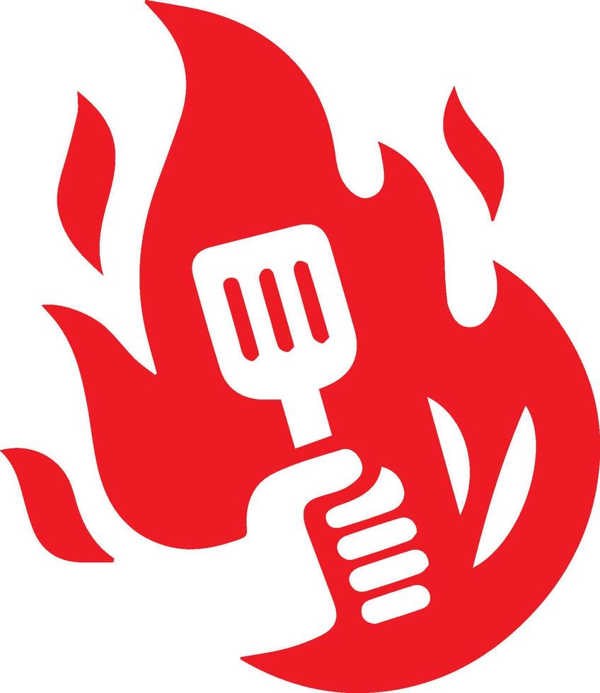 Logo in the form of a shilouette spatula and fire is suitable for a restaurant logo vector