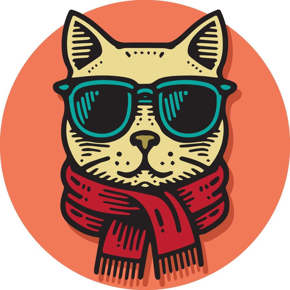 Illustration of a cat wearing sunglasses and a scarf vector