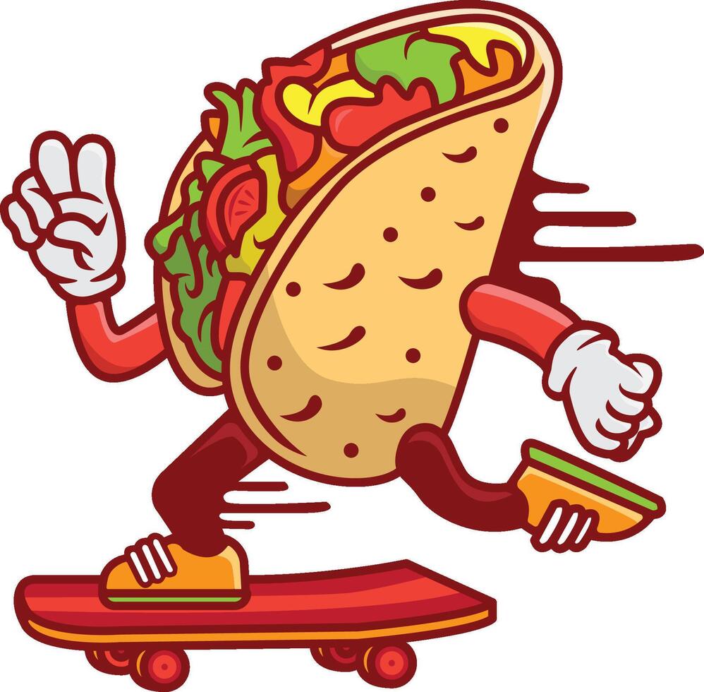 Illustration of a taco bread mascot riding a skateboard vector